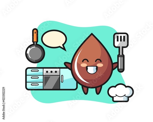 chocolate drop character illustration as a chef is cooking © heriyusuf