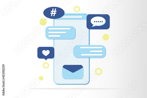 3d application information concept social media background messaging conversation. vector illustration © Woeng Studio