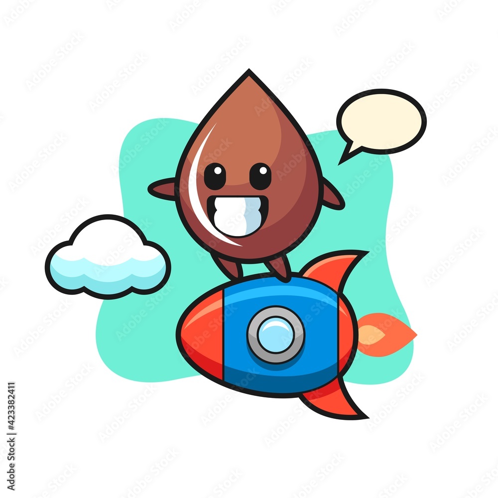 chocolate drop mascot character riding a rocket chocolate drop mascot character riding a rocket