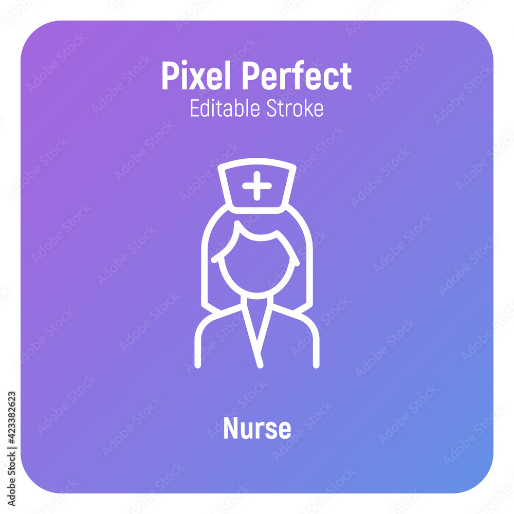 Nurse thin line icon. Healthcare worker. Editable stroke, pixel perfect. Vector illustration. Nurse thin line icon. Healthcare worker. Editable stroke, pixel perfect. Vector illustration.
