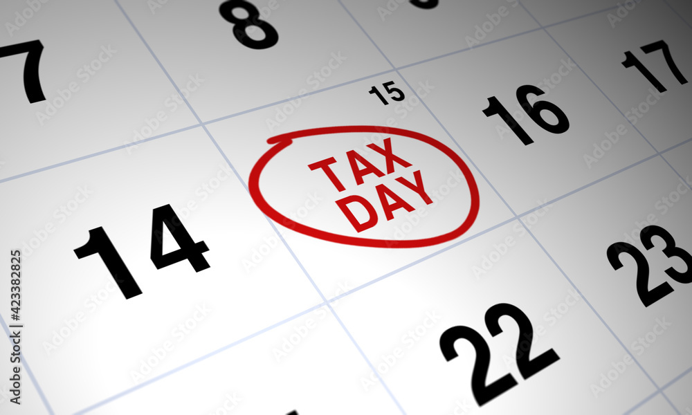 Tax day circled in red on white calendar Tax day circled in red on white calendar