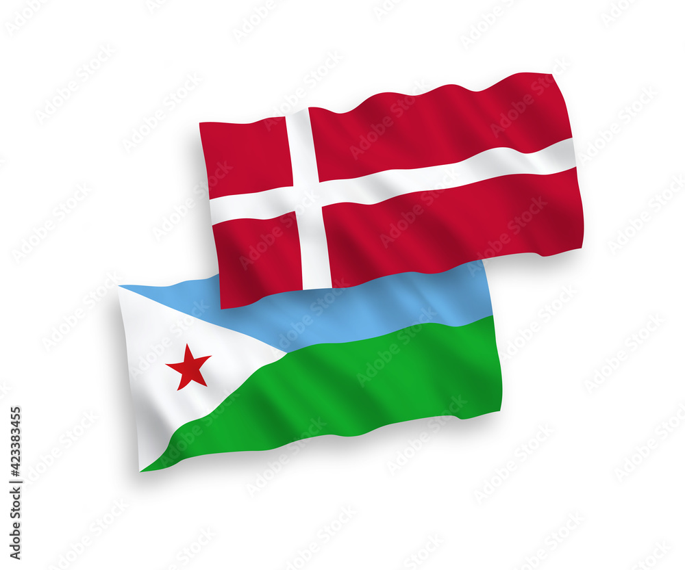 Flags of Denmark and Republic of Djibouti on a white background