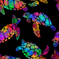 Wandcirkels Zee patronen Zeeschildpad in boho stijl patroon  © yuliana_s