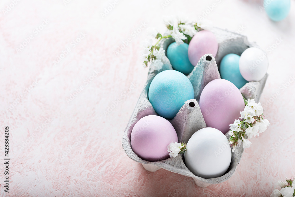 Easter eggs and flower - obrazy, fototapety, plakaty 