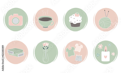 cute Vector set of logo design templates, icons and badges for social media highlight with hygge elements