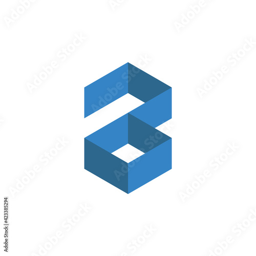 B logotype with geometrical cube box in blue - perspective design vector. photo