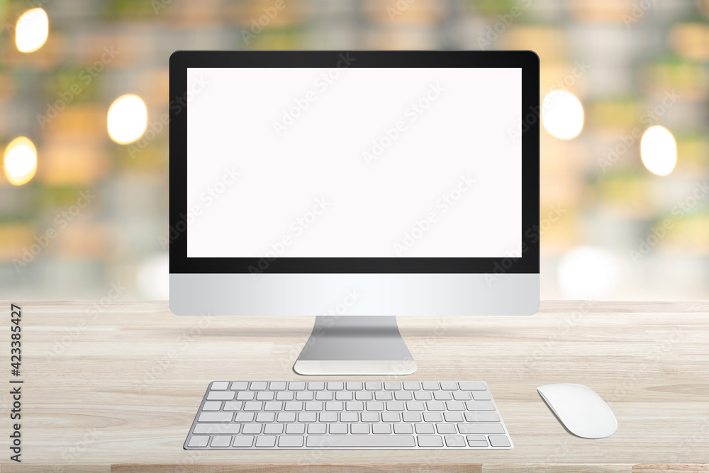 PC with blank screen on table. PC with blank screen on table.