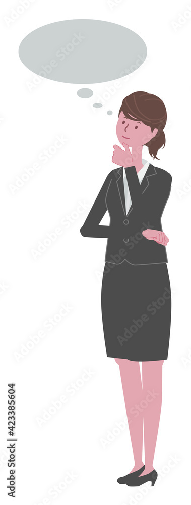 考える　黒いスーツを着た女性