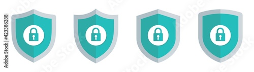 Fotografia Security shield icon set, Shield with padlock symbol, virus shield lock, vector