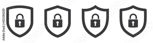 Security shield icon set, Shield with padlock symbol, virus shield lock, vector illustration