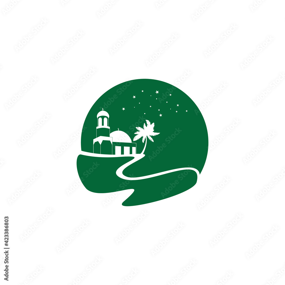 Simple Mosque Logo At night With Green Color Simple Mosque Logo At night With Green Color