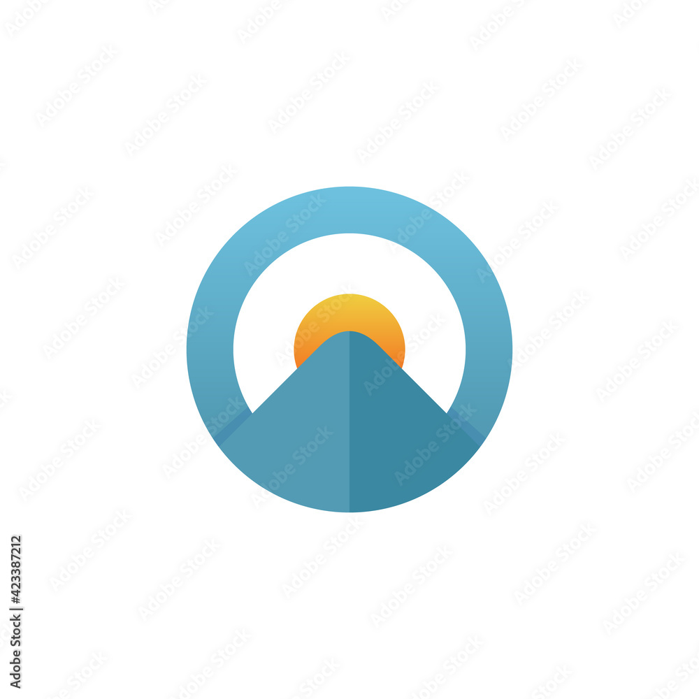Fototapeta premium mountain logo in circle with sun - modern flat design