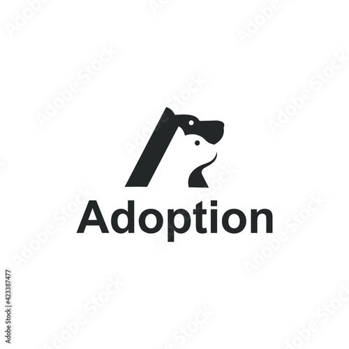 Pet adoption logo design - letter mark A with negative space of cat and dog