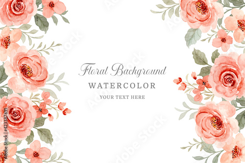 Beautiful watercolor floral frame. Rose flower background