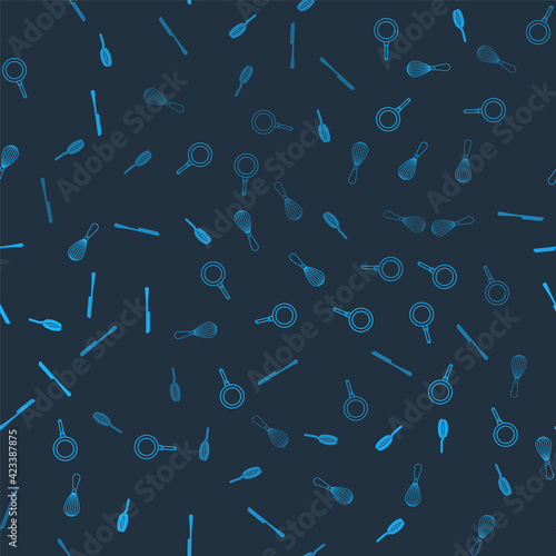 Set Frying pan, , Kitchen whisk and Knife on seamless pattern. Vector