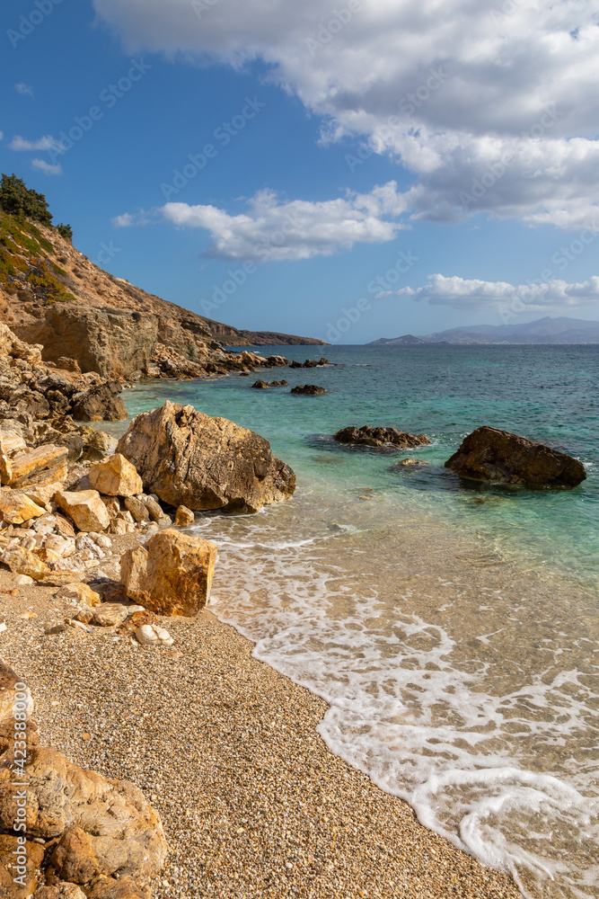 View of the coast in Piso Livadi, Paros Island, Greece.