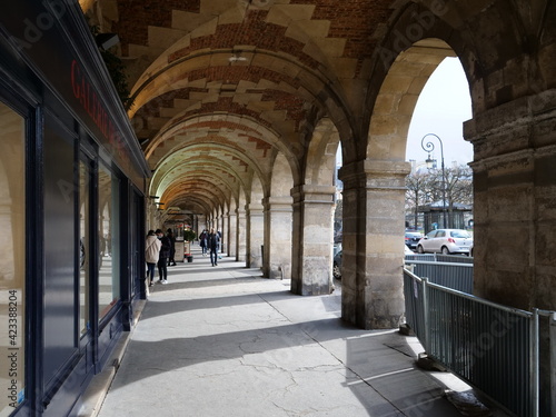 The arches of the famous parisian square "place des Vosges". Paris, France the 21 st march 2021.