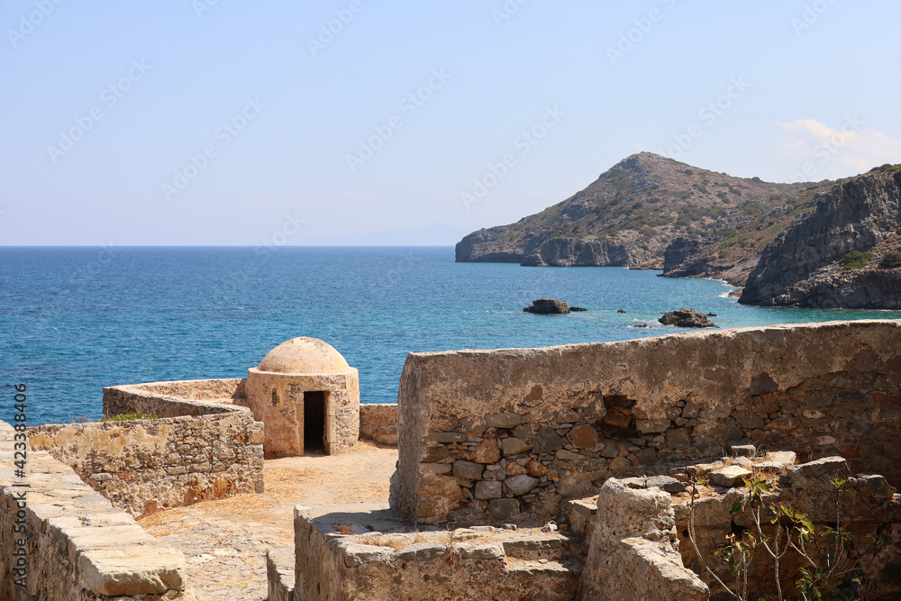 Fortifications on the island of Spinalonga in Crete, Greece
