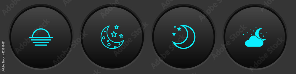 Set Sunset, Moon and stars, and Cloud with moon icon. Vector Set Sunset, Moon and stars, and Cloud with moon icon. Vector