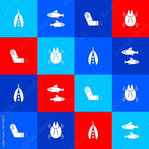 Set Kidney beans, Fish, Inhaler and Parasite mite icon. Vector