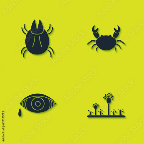 Set Parasite mite, Mold, Reddish eye allergic conjunctivitis and Crab icon. Vector