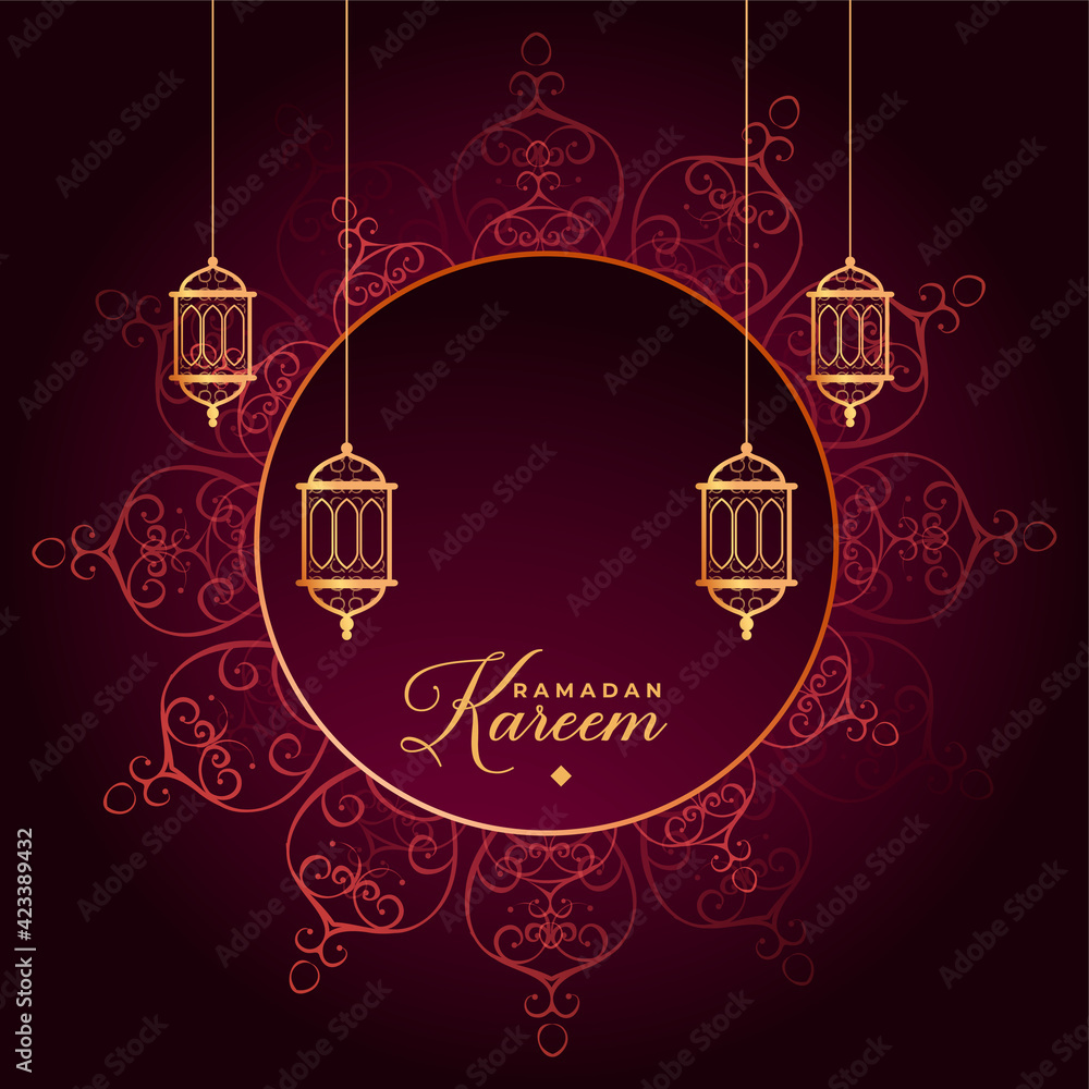 islamic arabic style ramadan kareem mandala greeting with lamps decoration