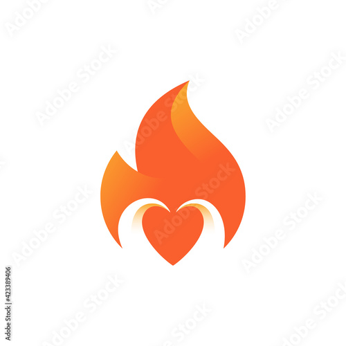 Fire and heart design vector - burning love logo template