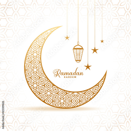 elegant ramadan kareem decorative moon and lanterns greeting