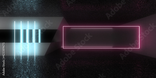 Fototapeta Naklejka Na Ścianę i Meble -  3D abstract architectural background with neon lights. neon tunnel .space construction . 3d illustration