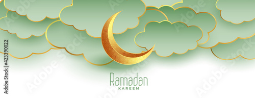 beautiful ramadan kareem eid mubarak banner with moon and clouds