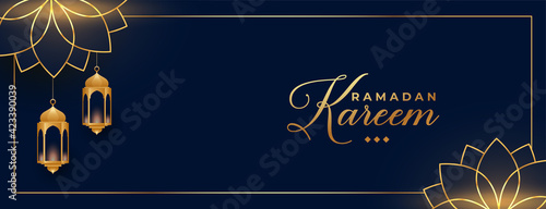 ramadan kareem or eid mubarak golden banner design
