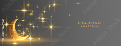 eid festival golden moon with sparkles ramadan banner
