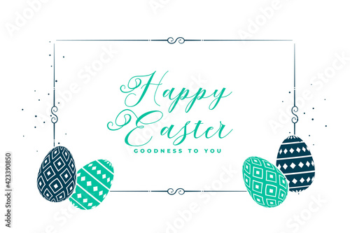 happy easter white card with decorative eggs