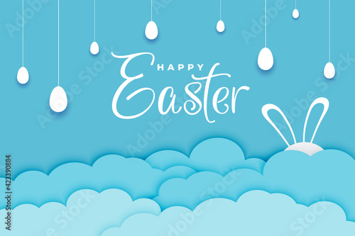 easter day banner in paper style and blue color