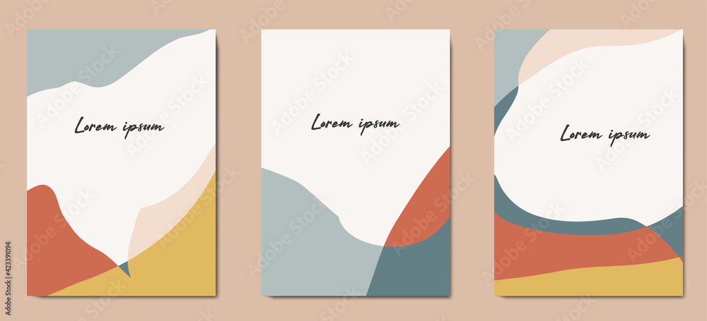 Abstract set of geometric cards.Three minimalistic backgrounds in brown tones Abstract set of geometric cards.Three minimalistic backgrounds in brown tones