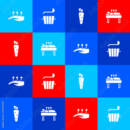 Set Acupuncture therapy, Sauna bucket and ladle, Carrot and icon. Vector