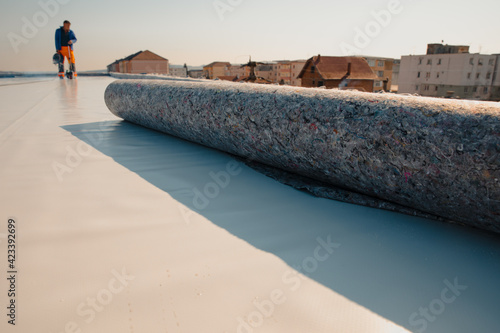 geotextile for roof, covered with synthetic PVC membrane photo