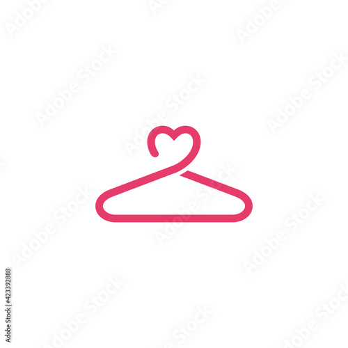 heart and hangers  - creative laundry love logo in outline style - editable monoline design vector