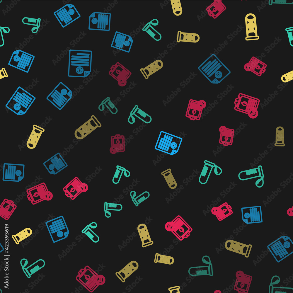 Set line Clinical record, Test tube with drop of blood, DNA research, search and Clipboard test on seamless pattern. Vector Set line Clinical record, Test tube with drop of blood, DNA research, search and Clipboard test on seamless pattern. Vector