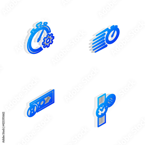 Set Isometric line Stopwatch  Time management setting  Fast payments and Wrist icon. Vector