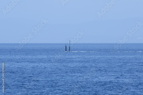 Japanese submarine at periscope depth.