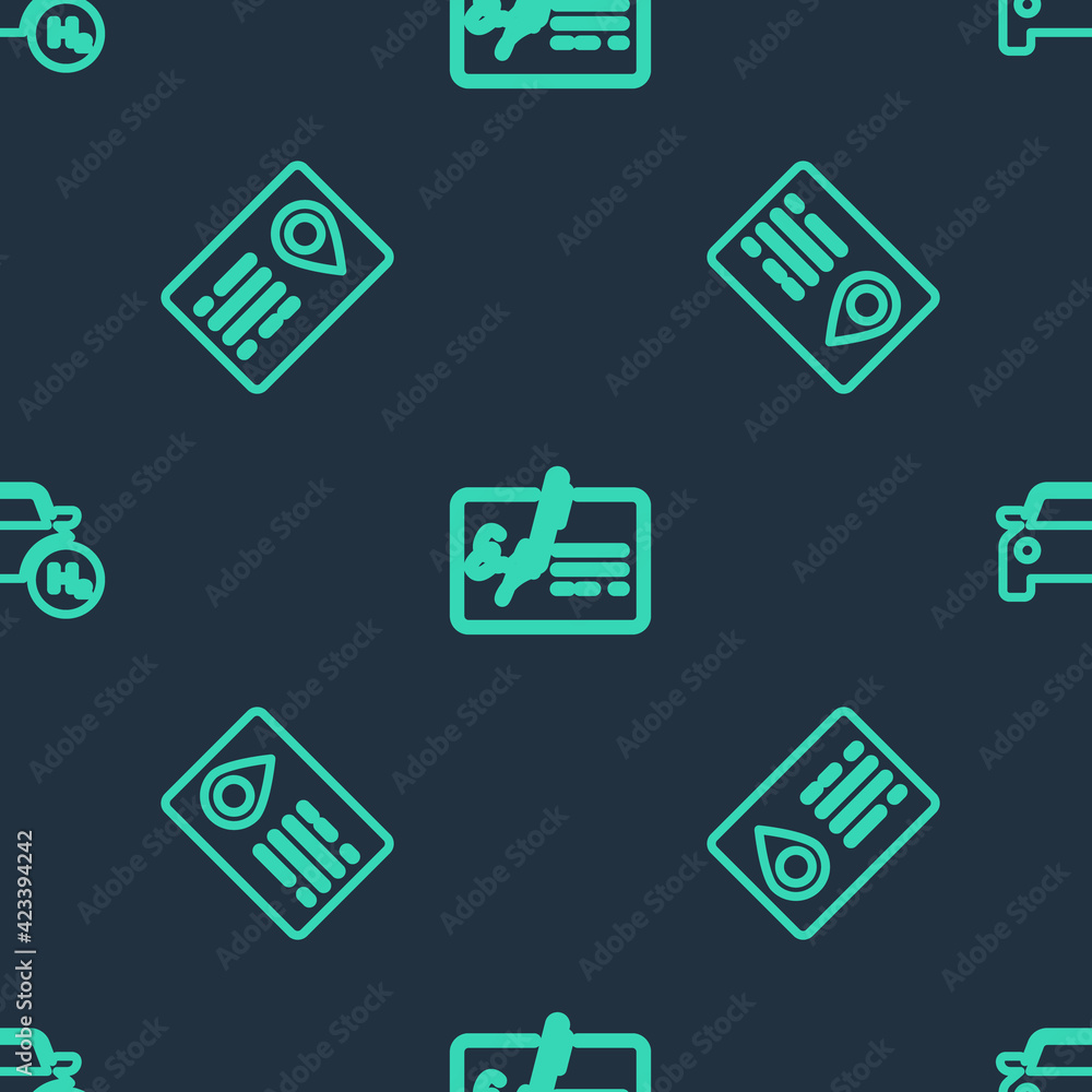 Set line Signed document, Address book and Hydrogen car on seamless pattern. Vector Set line Signed document, Address book and Hydrogen car on seamless pattern. Vector