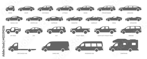 Car body types. Different vehicles. Vector illustration