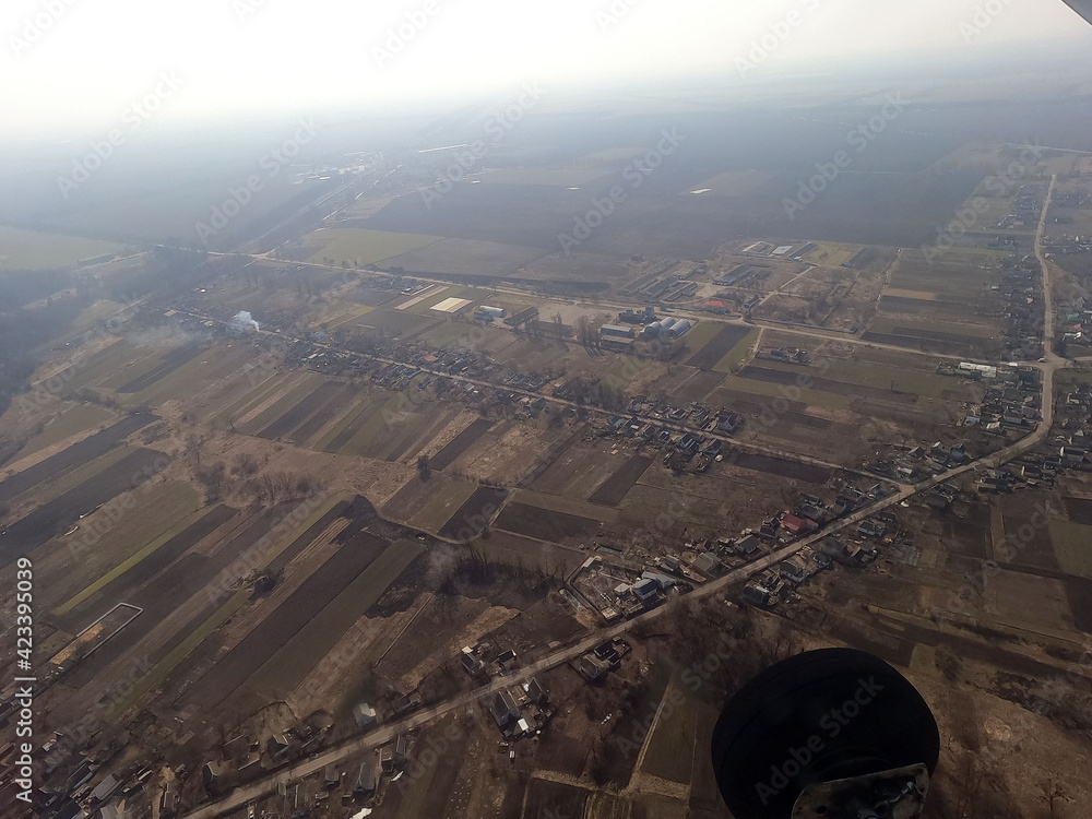 Aerial view of the saburb landscape (airplane image). Near Kiev