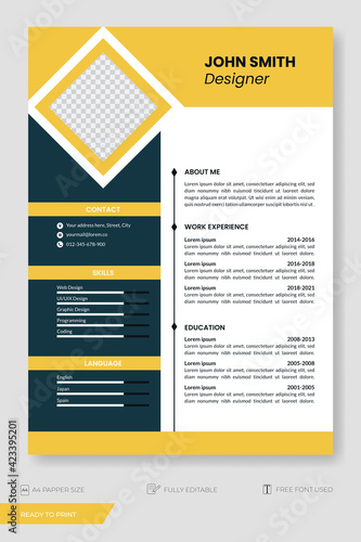Minimalist cv template, curriculum vitae background, flyer, business template. Ready to print.