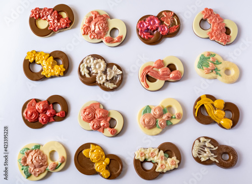 multicolored beautifully decorated handmade candies with fillings