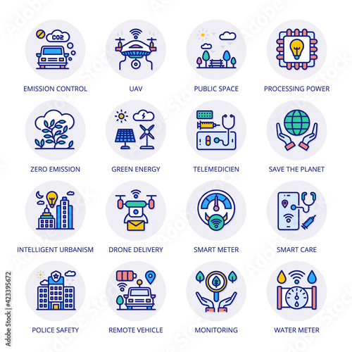 Smart City Filled Circle Icons - Stroked, Vectors