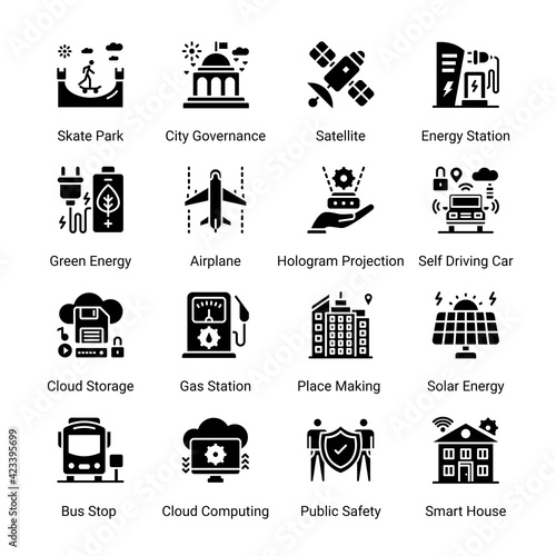 Smart City Glyph Icons - Solid, Vectors