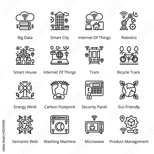 Smart City Outline Icons - Stroked, Vectors