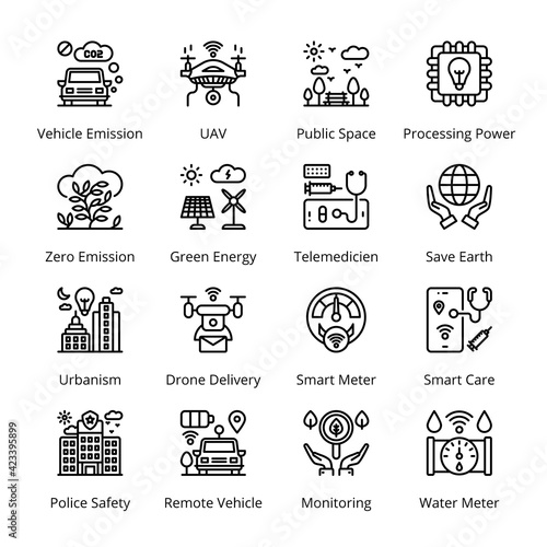 Smart City Outline Icons - Stroked, Vectors